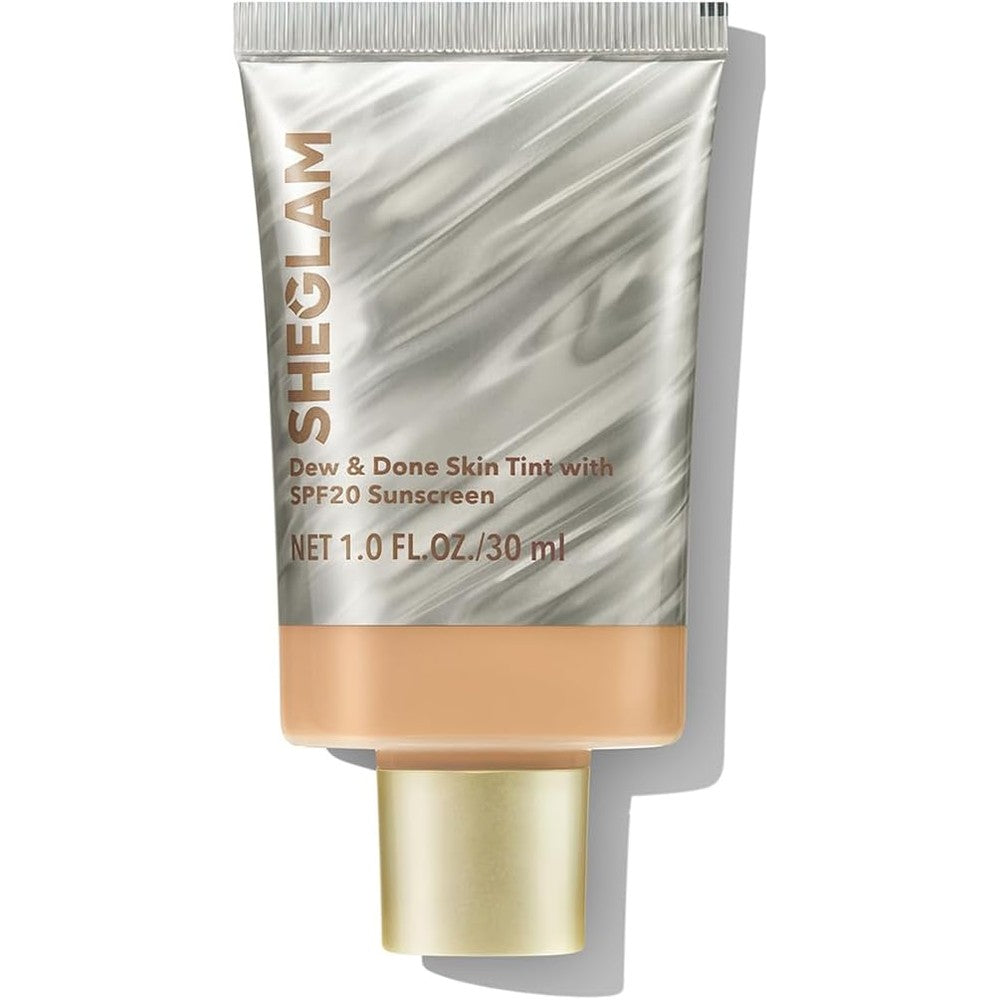 SHEGLAM Dew and Done Skin Tint Nude front view showing the sleek packaging of this dewy foundation product.