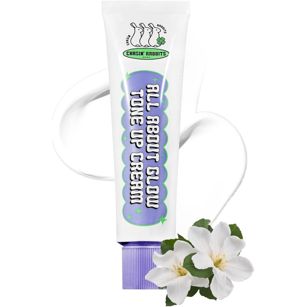 Chasin Rabbits All About Glow Tone Up Cream front view of the tube packaging.