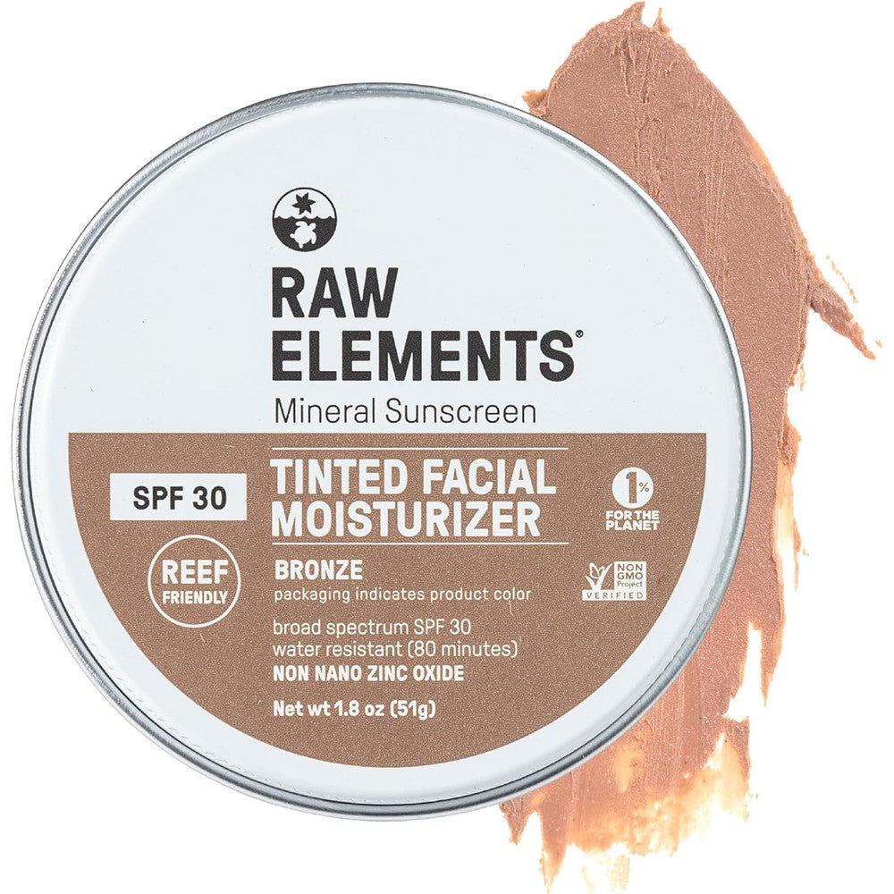 Raw Elements Ultra Moisturizing Tinted Face Cream front view of the packaging showcasing the non toxic mineral sunscreen benefits.