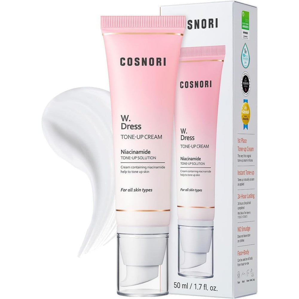 COSNORI W Dress Tone Up Cream front view of packaging for brightening Korean skincare