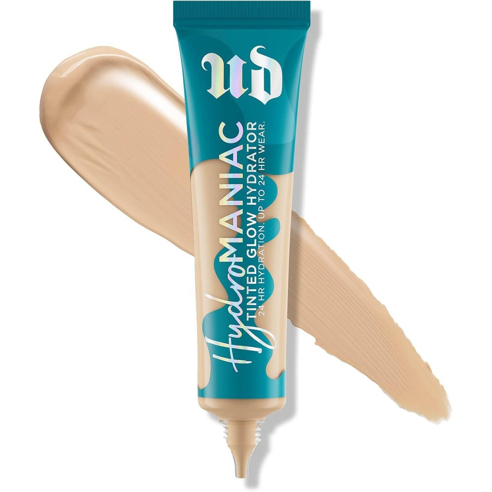 Urban Decay Hydromaniac Dewy Foundation tube front view showing teal packaging