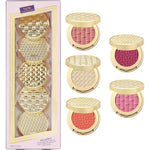 Tarte Stay Golden Amazonian Clay Cheek Set front view packaging with five blushes and makeup brush.
