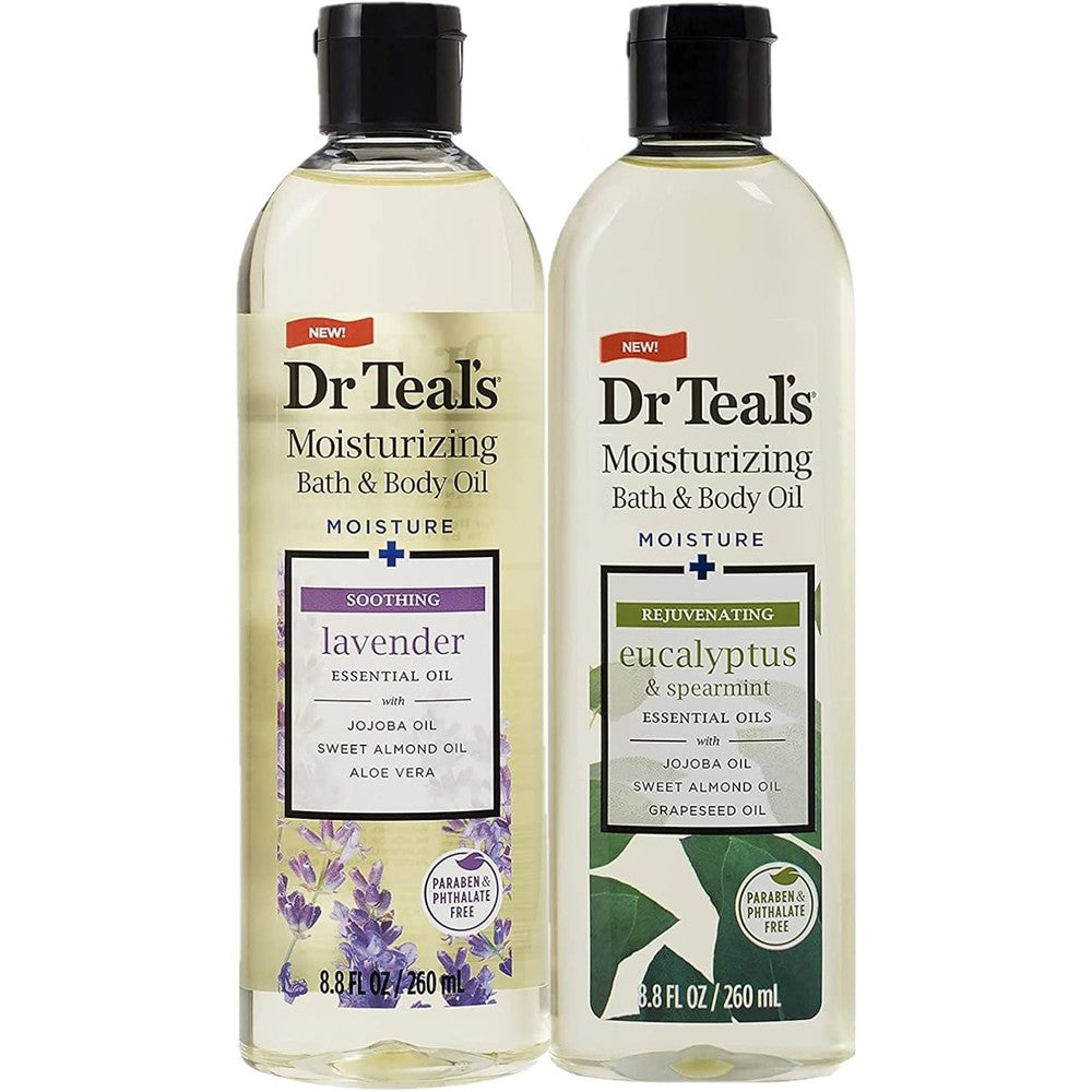 Dr Teals Bath and Body Oil Variety Gift Set front view showcasing two bottles