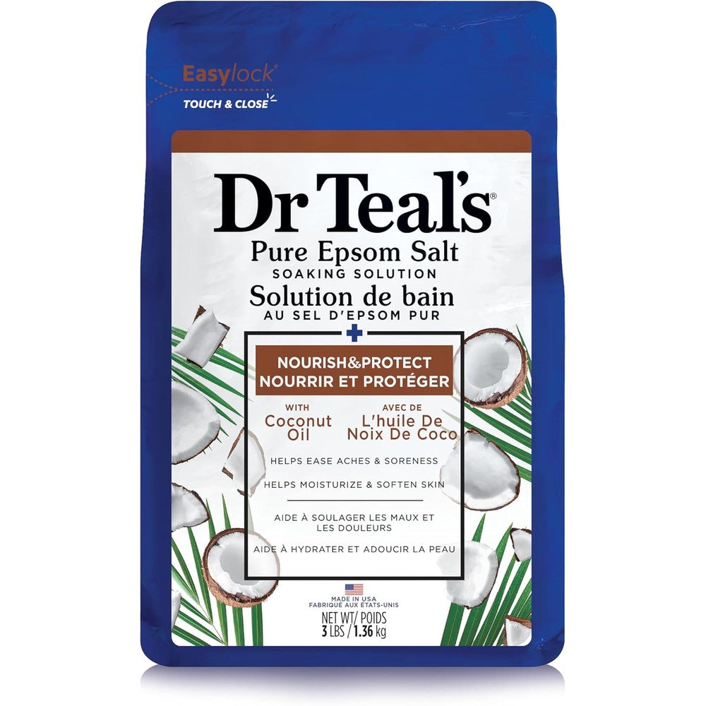 Dr Teal's Salt Soak with Pure Epsom Salt Nourish and Protect with Coconut Oil three pounds front view for muscle recovery
