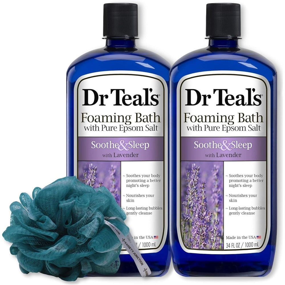 Dr Teal's Lavender Foaming Bath 34 Ounce Pack of Two with Sponge