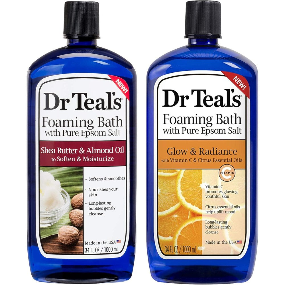 Dr Teal's Foaming Bath Combo Pack front view showing shea butter and vitamin C bottles for muscle relaxation