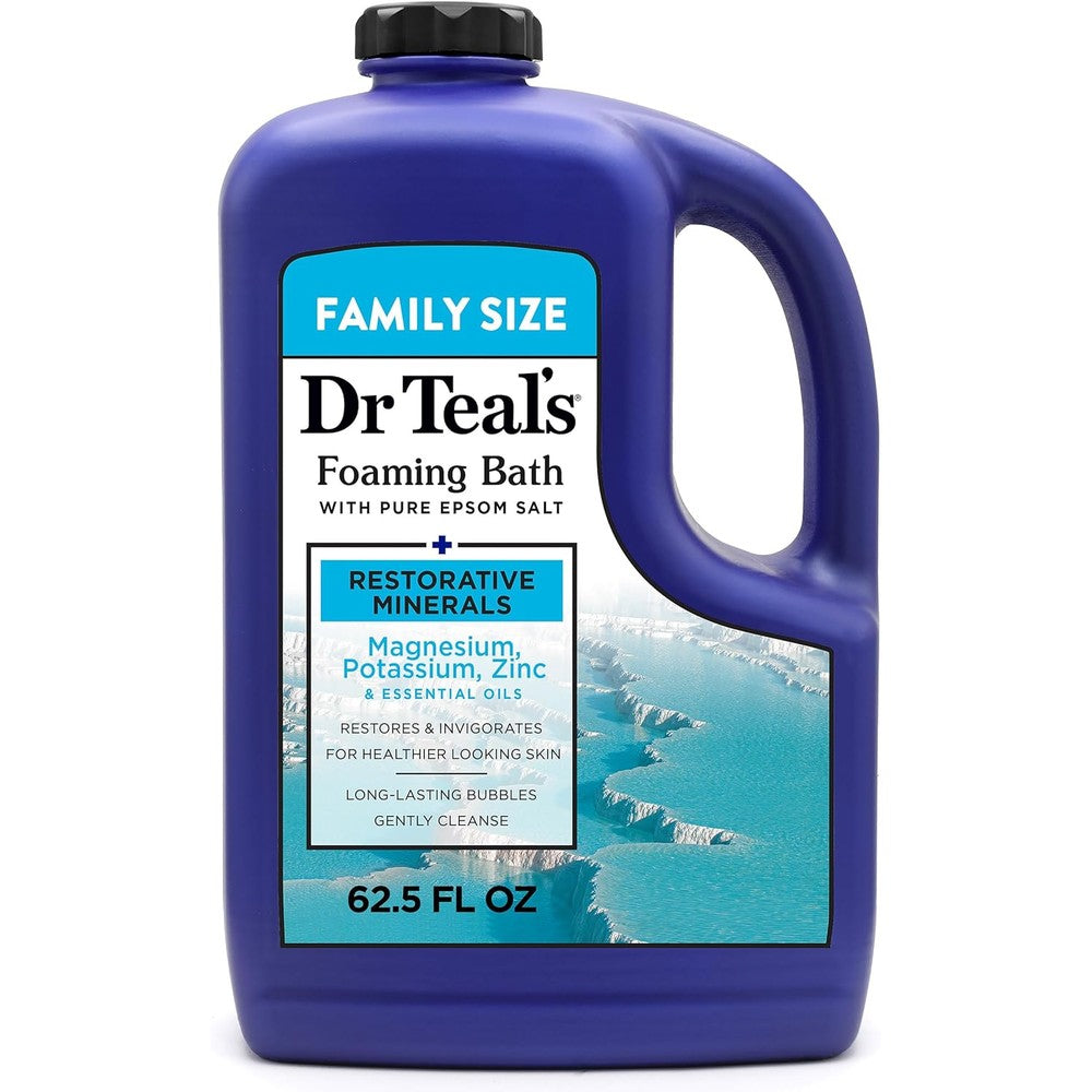Dr Teal's Restorative Minerals Foaming Bath front view bottle for muscle recovery