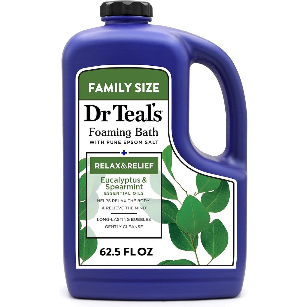 Dr Teal's Foaming Bath Relax and Relief Eucalyptus and Spearmint front view product bottle