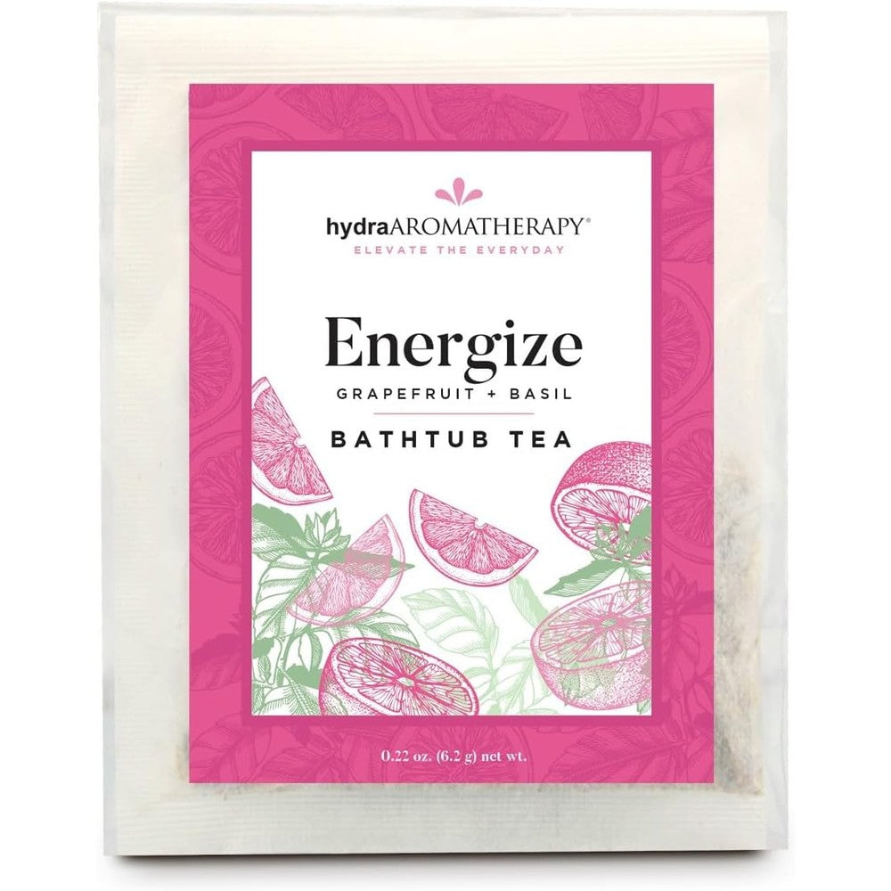 Hydra Aromatherapy Bathtub Tea Energize front package view showing authentic USA beauty imported bath soak.