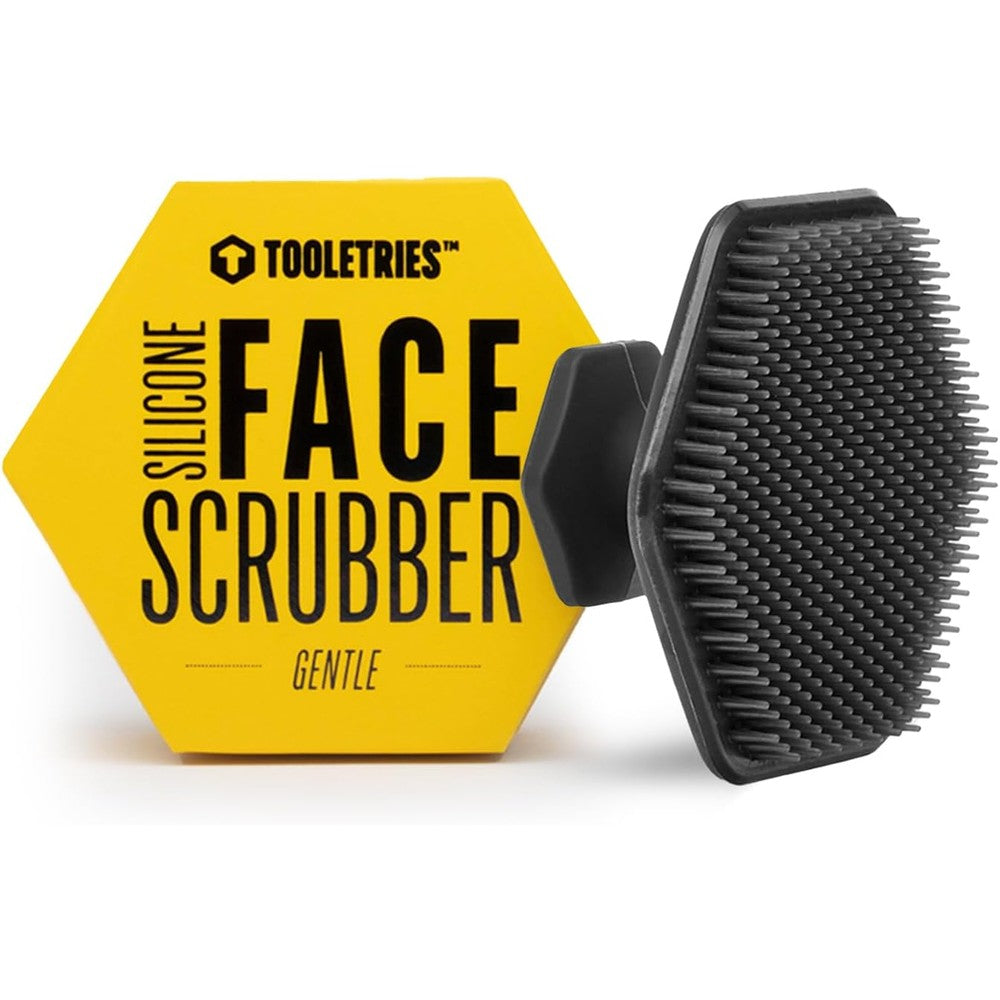 Tooletries Men's Face Scrubber front view showing charcoal silicone bristles