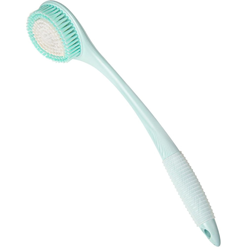 BEDELITE back scrubber for shower front view blue bath brush with long handle