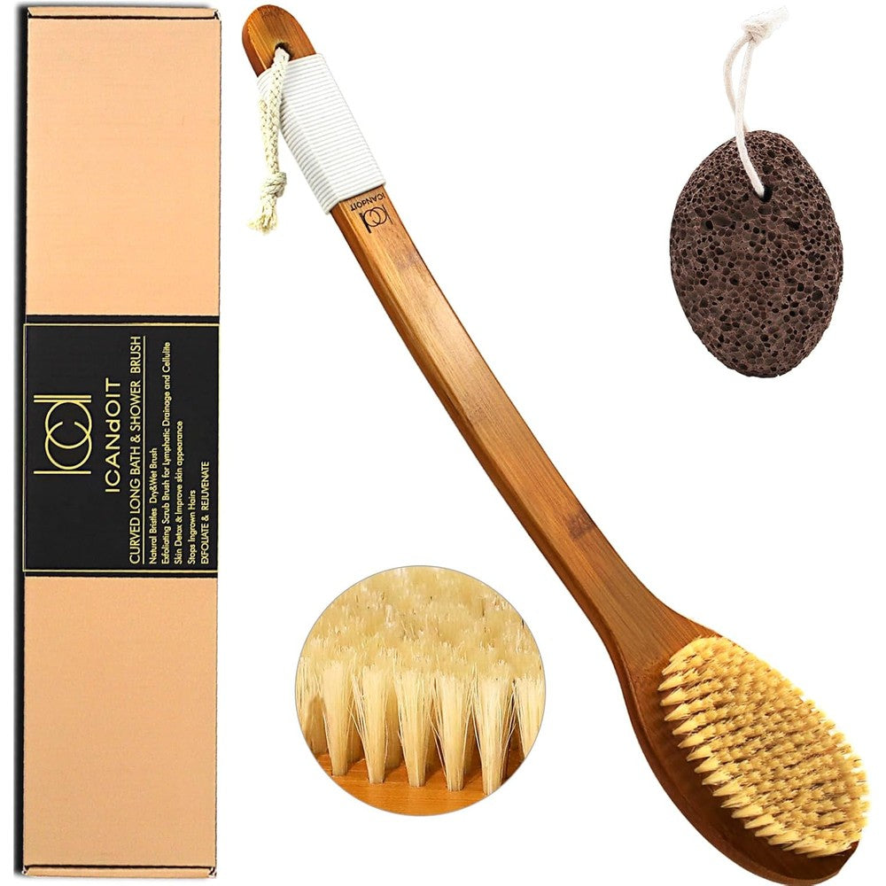 Icandoit natural boar bristles bath brush front view