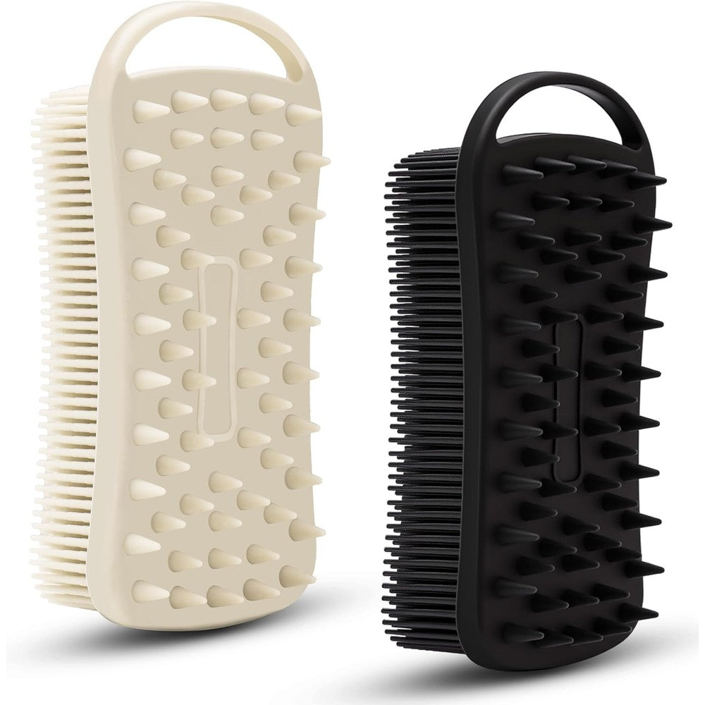 MtBoi 2 Piece Silicone Body Scrubber front view showing grey and black dual-sided exfoliating bristles.