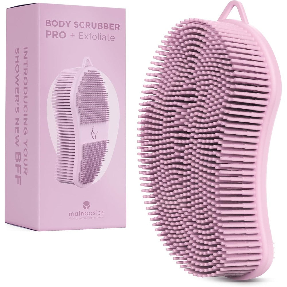 MainBasics Exfoliating Silicone Body Scrubber front view in pale pink