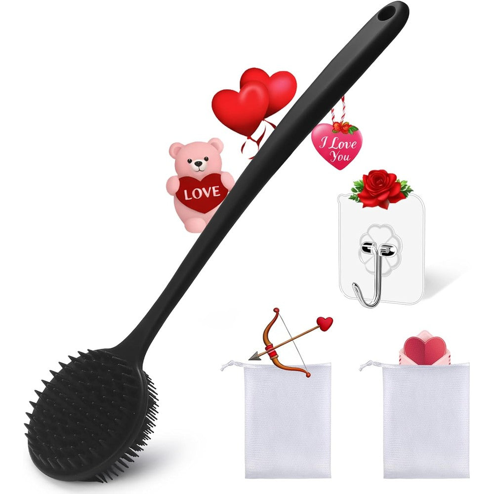 YouthRun silicone body scrubber with long handle front view