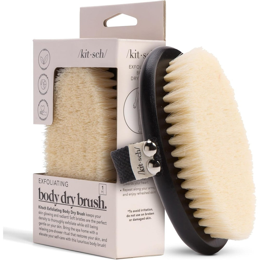 Kitsch dry brushing body brush front view showing soft vegan bristles for skincare