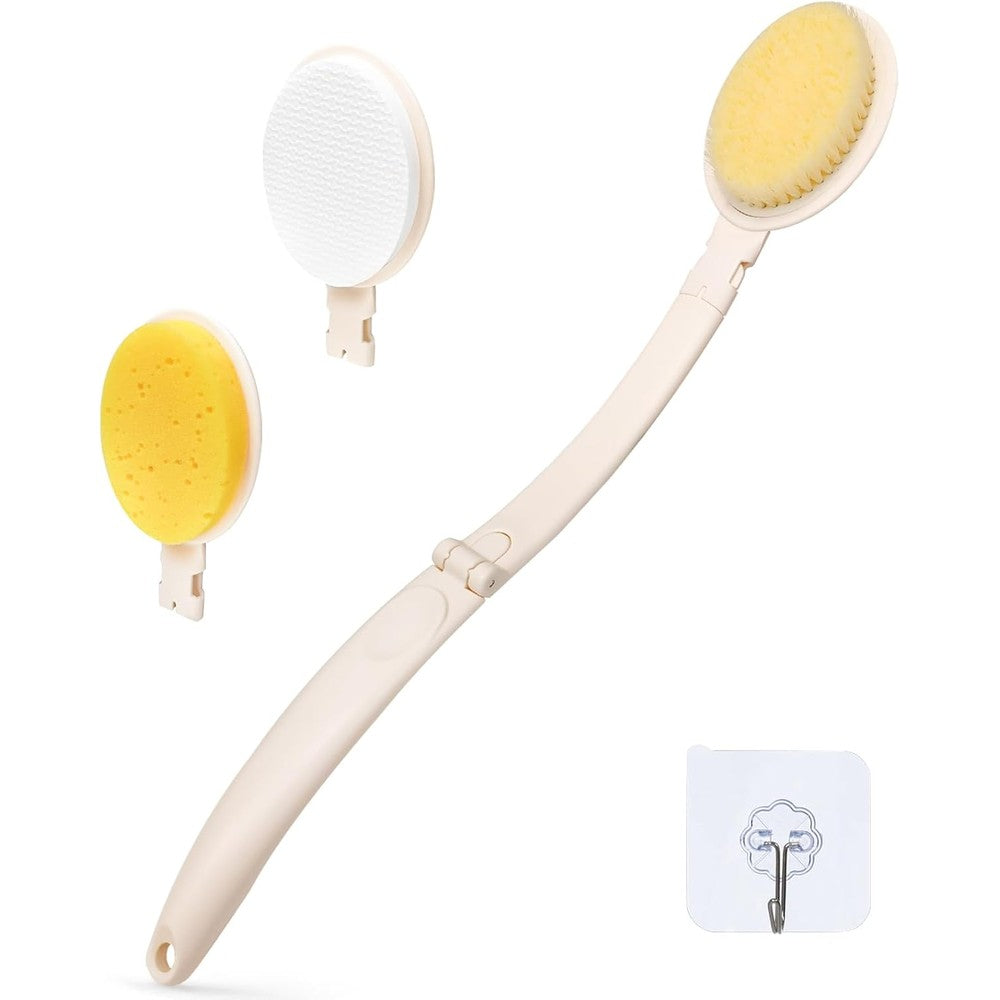 LFJ 19 inch long handle shower sponge brush set front view