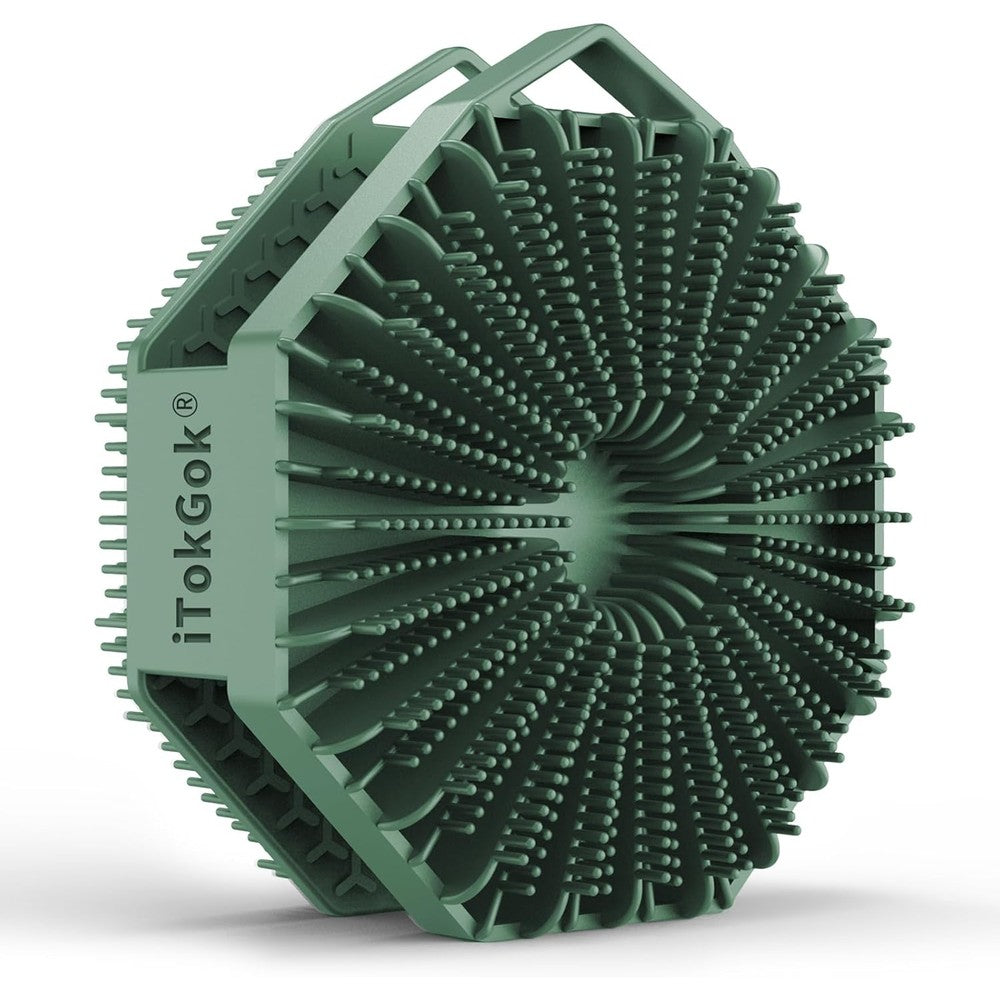 iTokGok Premium 2-in-1 Silver-Infused Silicone Body Scrubber Midnight Green front view