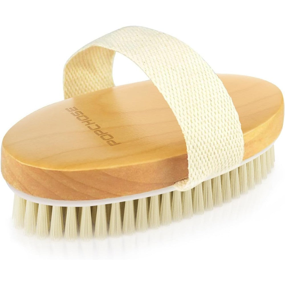 POPCHOSE dry brushing body brush front view showing natural boar bristles