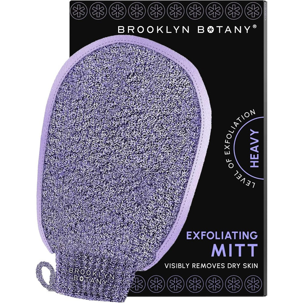 Brooklyn Botany heavy duty exfoliating mitt front view for deep skin cleansing