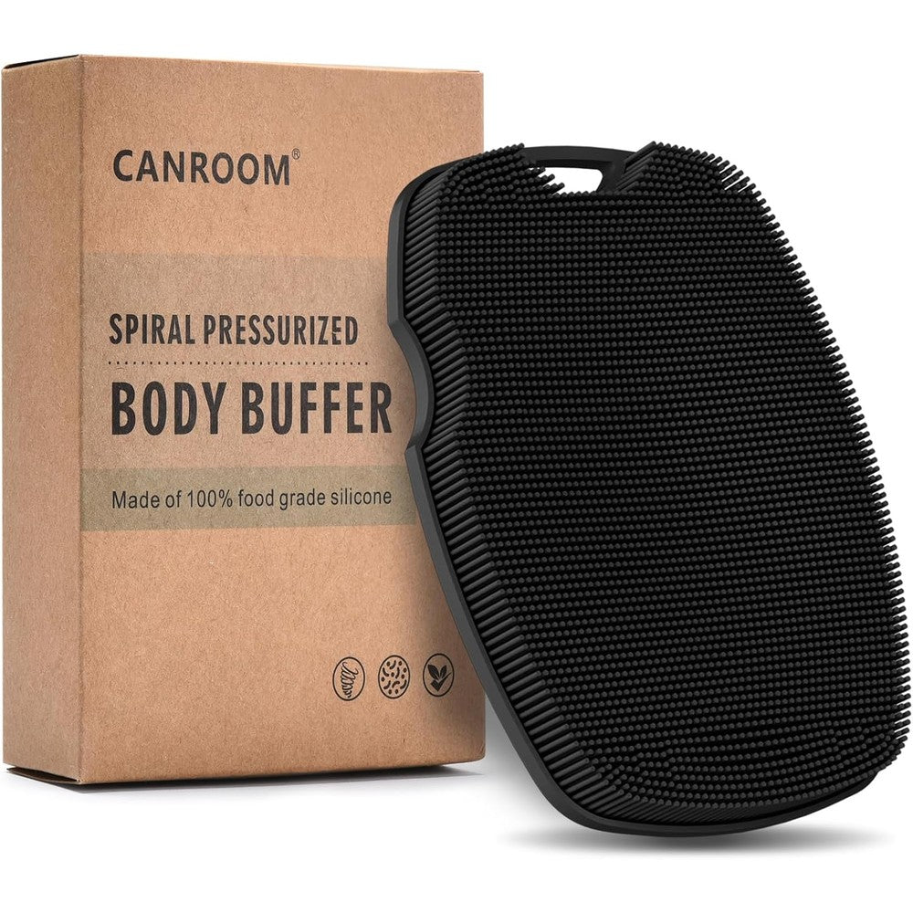 Canroom zinc infused silicone body scrubber black front view