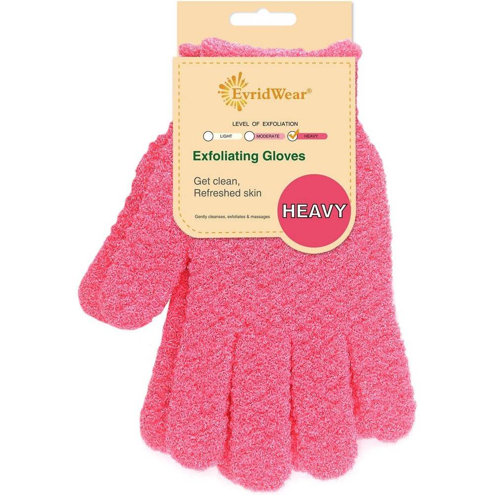 Evridwear exfoliating bath gloves hot pink front view