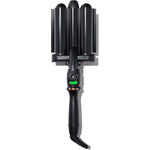 Amika High Tide Jumbo Deep Hair Waver front view showcasing the three black ceramic barrels