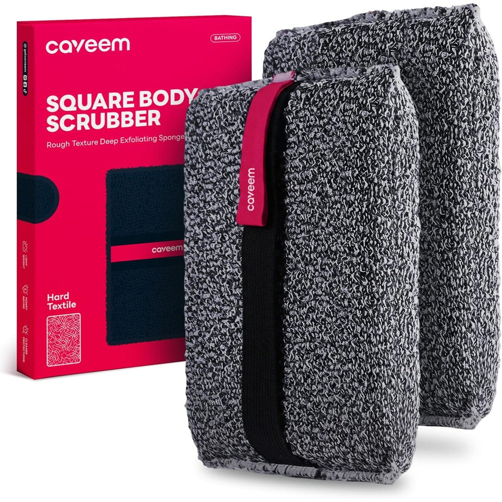 Caveem exfoliating body scrubber two pack grey square sponges