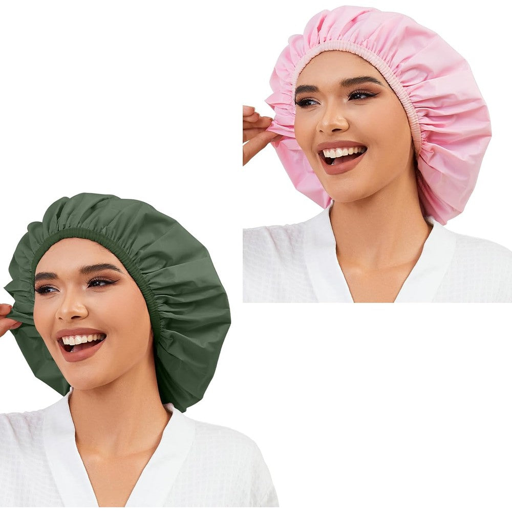 Selalu Reusable Waterproof Shower Caps 2 Pack front view