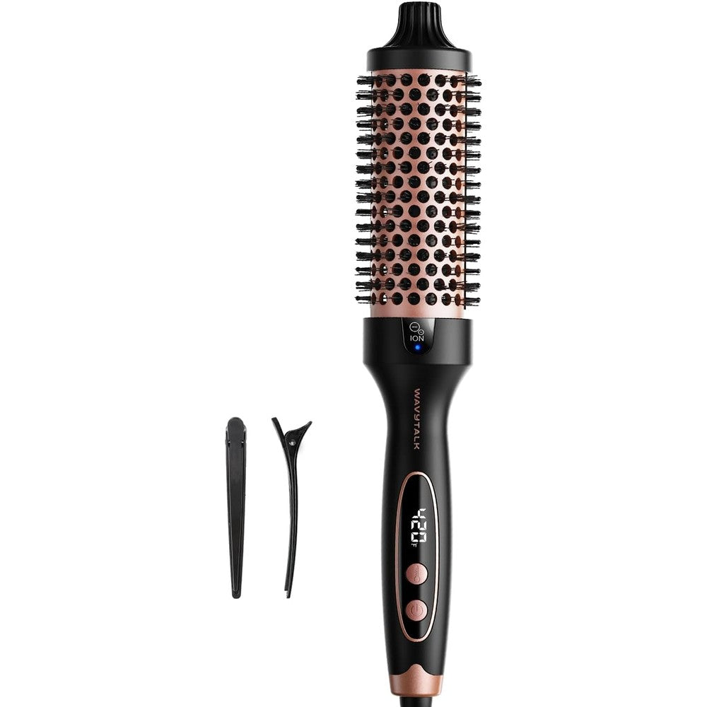 Wavytalk Blowout Boost 1.5 inch heated thermal brush front view highlighting the ceramic ionic barrel and bristles.
