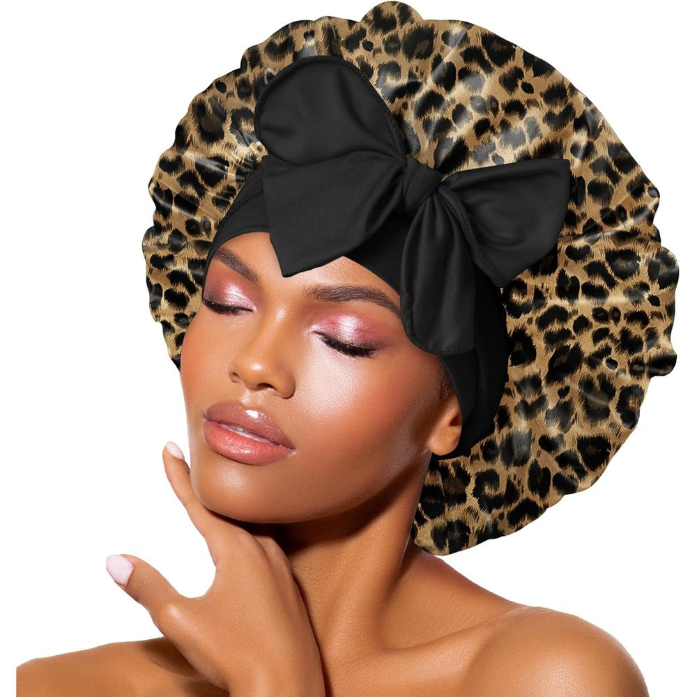 Bonnet Queen silk satin bonnet with leopard print front view