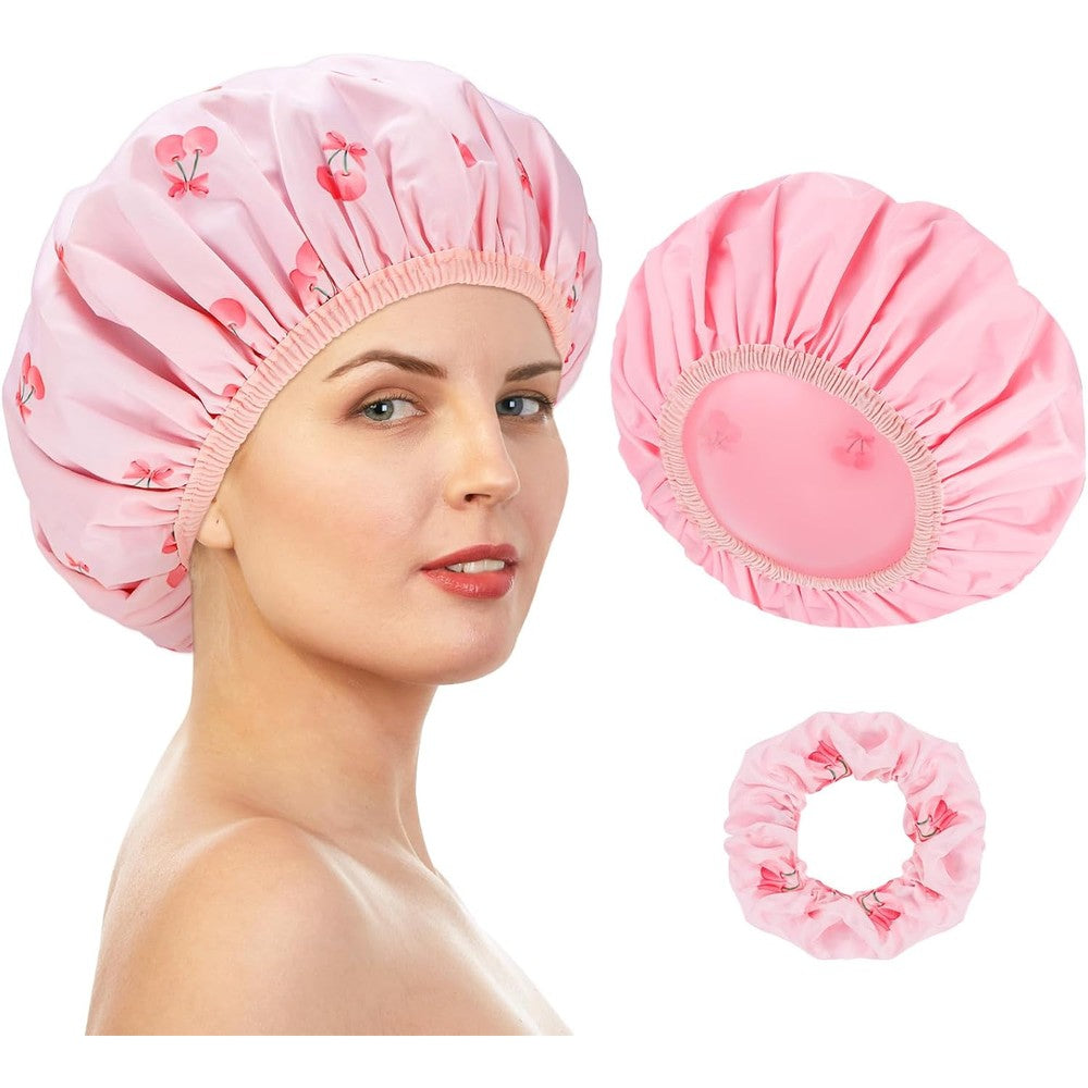 Gvygvy large double-sided cherry print shower cap front view