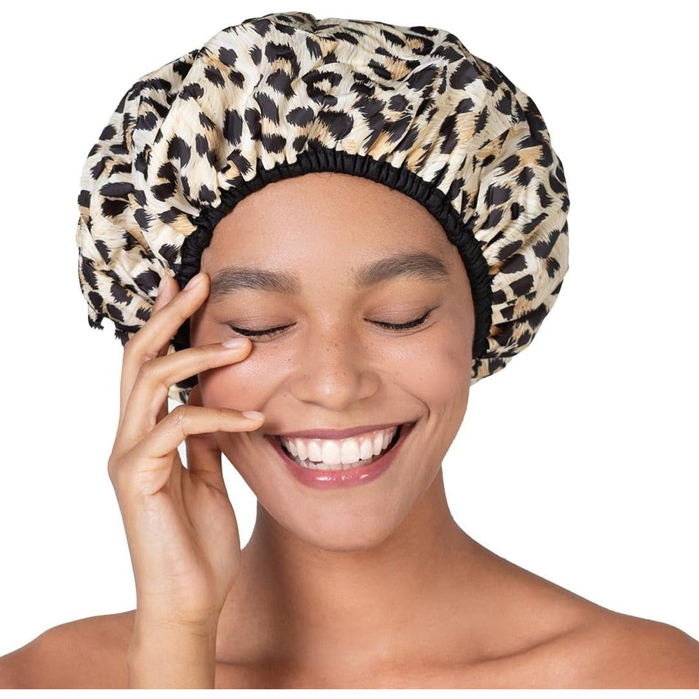Betty Dain Reusable Nylon Shower Cap Socialite Safari Spots front view