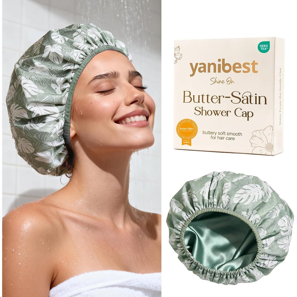 Yanibest shower cap for women in black, front view