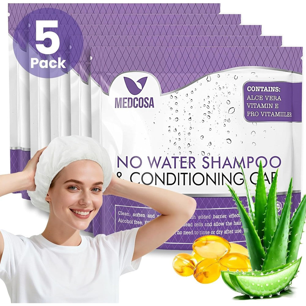 Medcosa Shampoo Caps No Rinse 5-Pack front view packaging