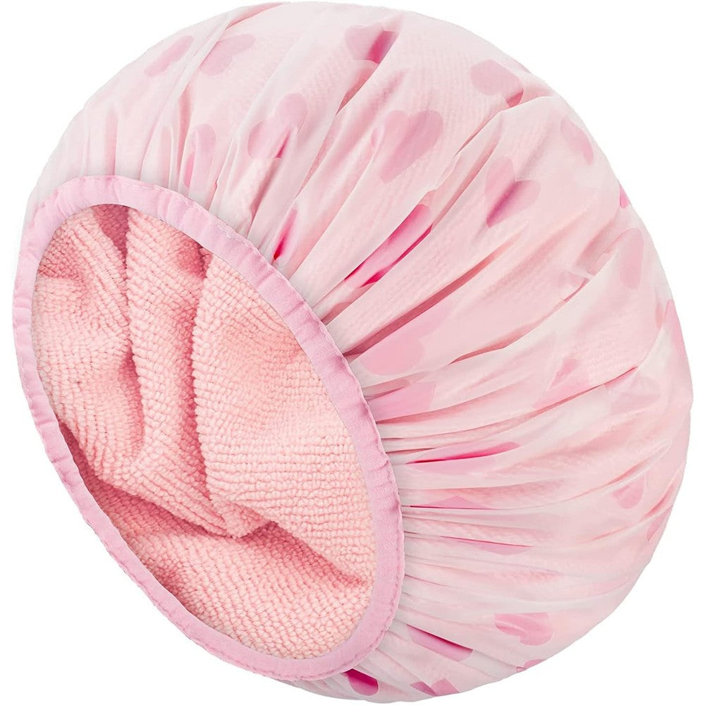 Auban waterproof shower cap front view in pink