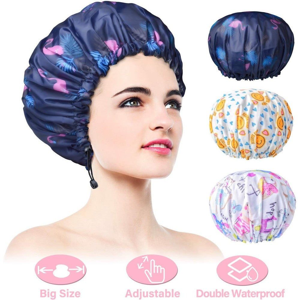 Winsteck 3 pack extra large adjustable shower caps front view