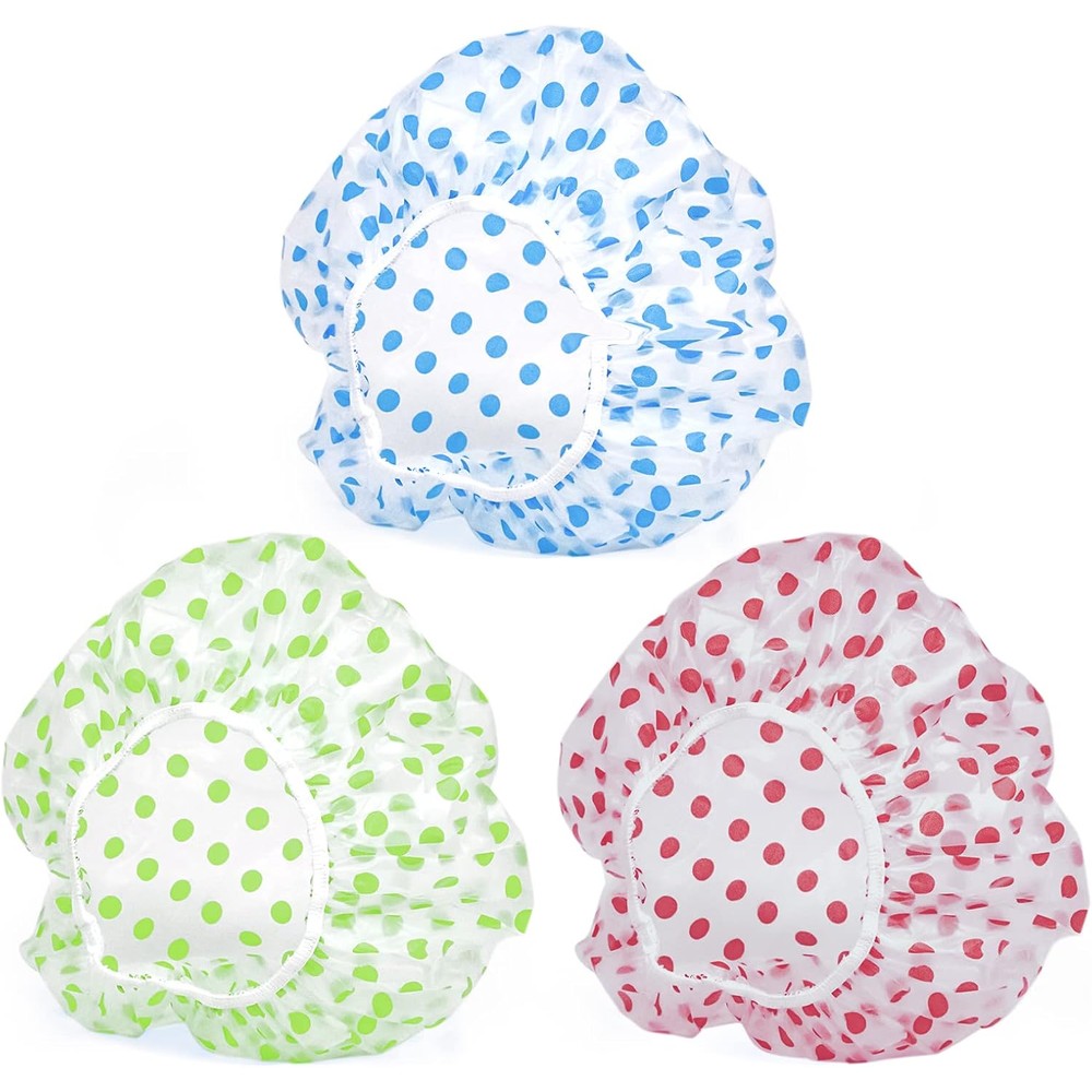MagiDeal 3 piece reusable shower caps front view