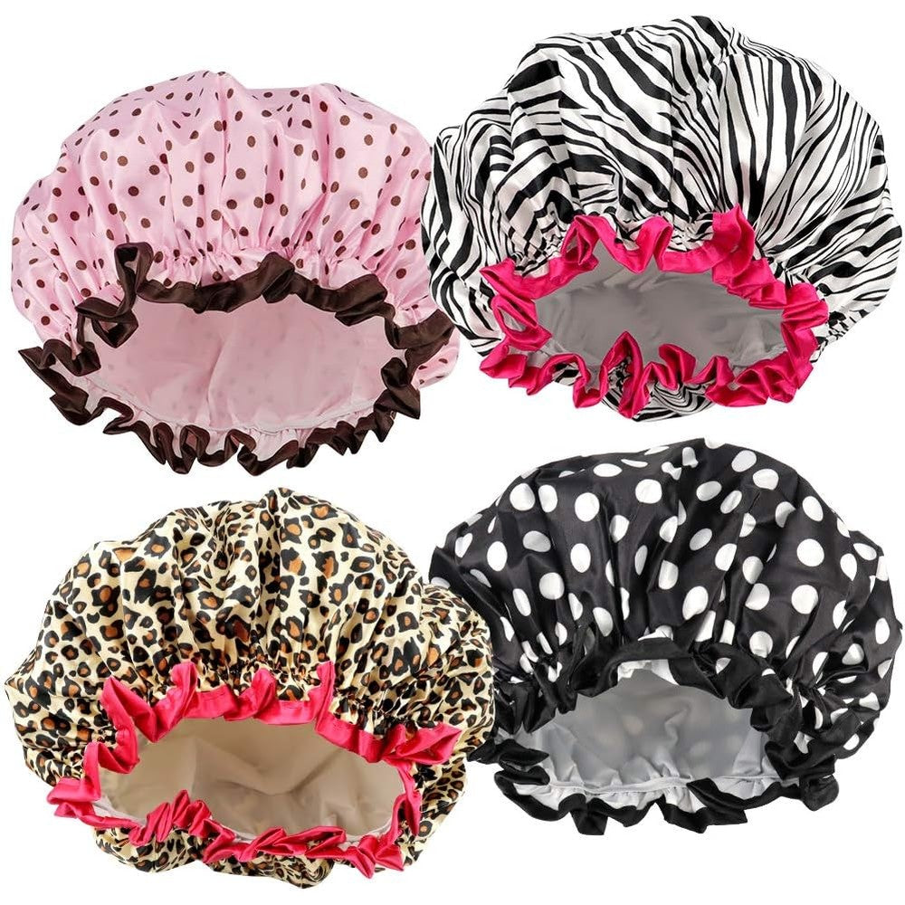 Tcotbe 4 piece waterproof shower cap set front view