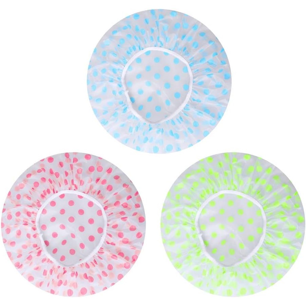 Pengxiaomei 3 pieces waterproof reusable shower caps front view