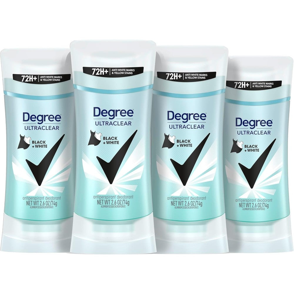 Degree Women UltraClear Black White Antiperspirant Deodorant Stick 4 Pack front view