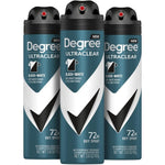 Degree Men UltraClear Black and White antiperspirant dry spray front view showing three pack packaging