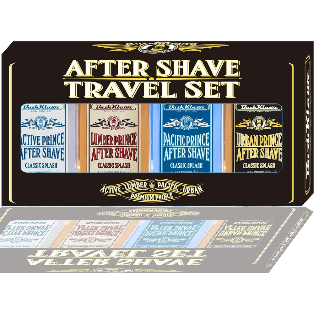 BushKlawz Barbershop After Shave Travel Kit front view premium packaging