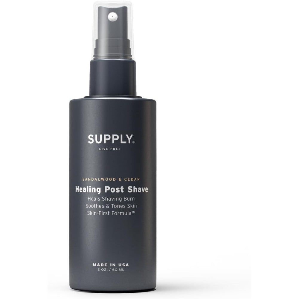 SUPPLY Healing Post Shave Sandalwood and Cedar spray bottle front view