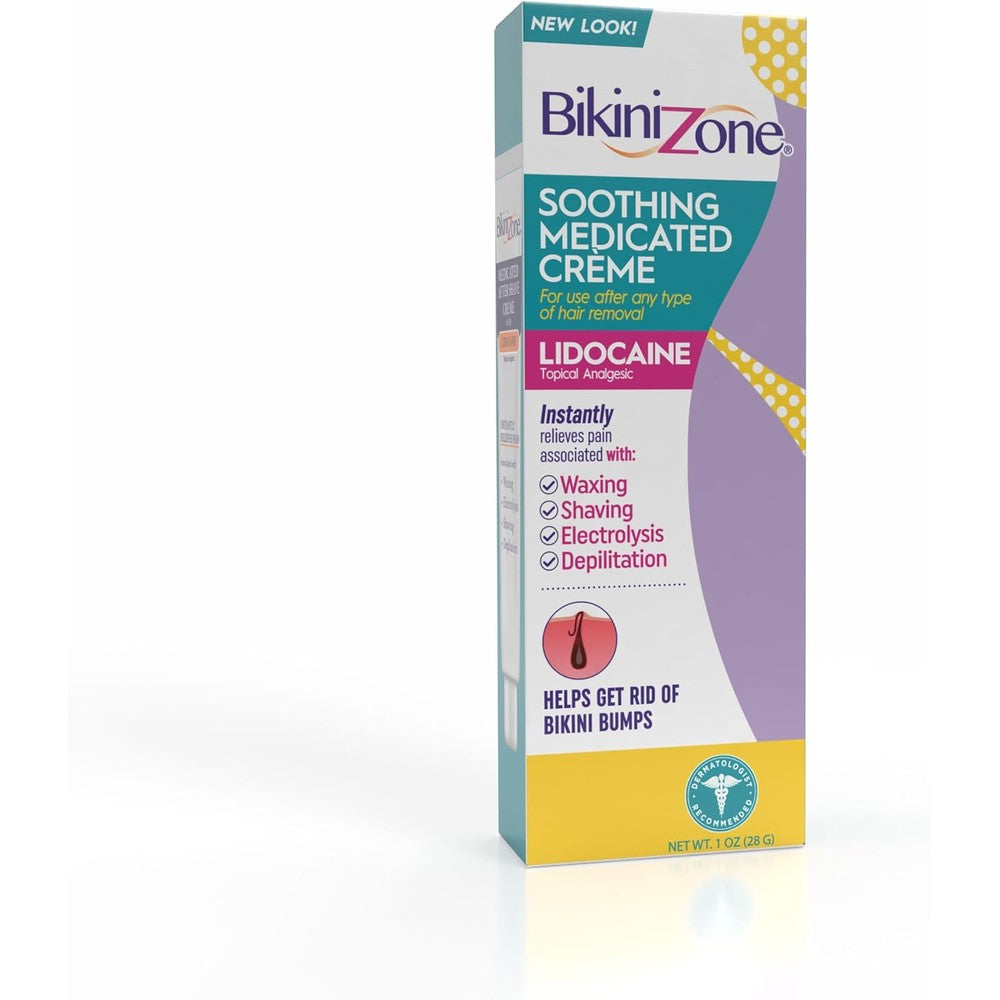 Bikini Zone Medicated After Shave Crème one ounce front view tube for bikini area hair removal relief.