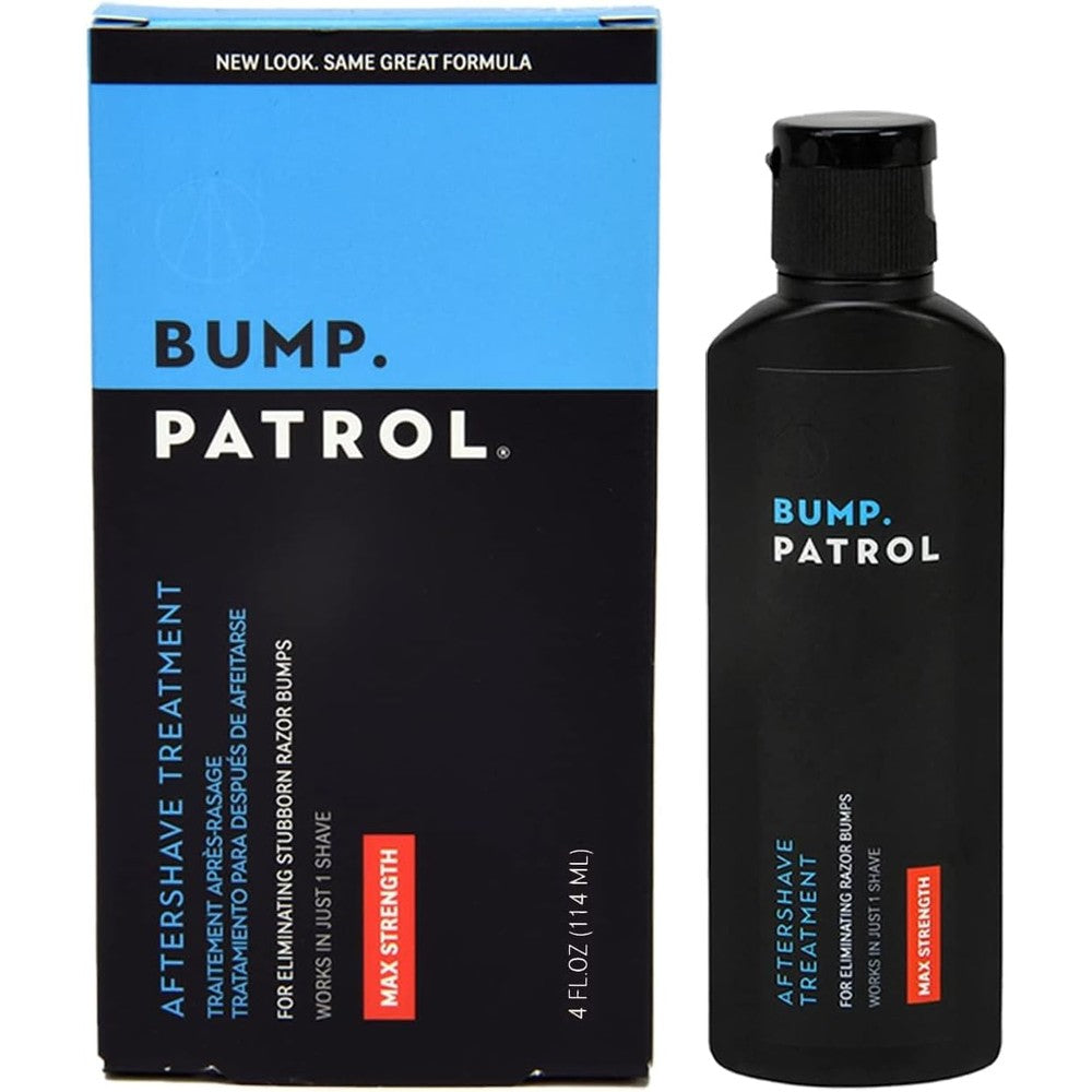 Bump Patrol Maximum Strength Aftershave Formula 4 Ounces front view showing packaging details for razor bump treatment