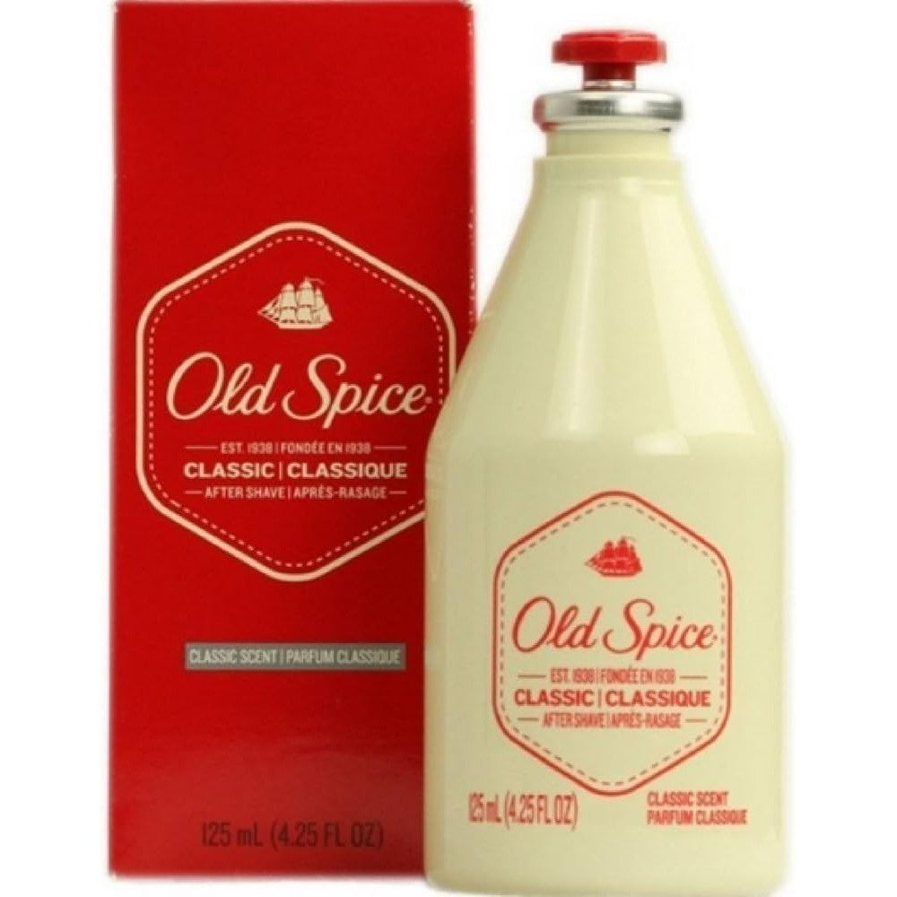 Old Spice Classic After Shave For Men in its iconic white bottle and red packaging front view