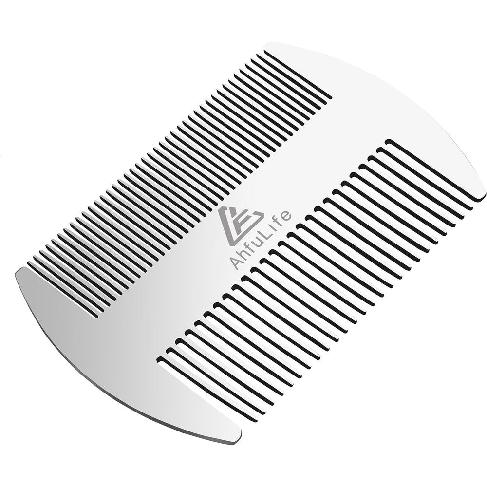 AhfuLife metal hair and beard comb front view stainless steel credit card pocket accessory