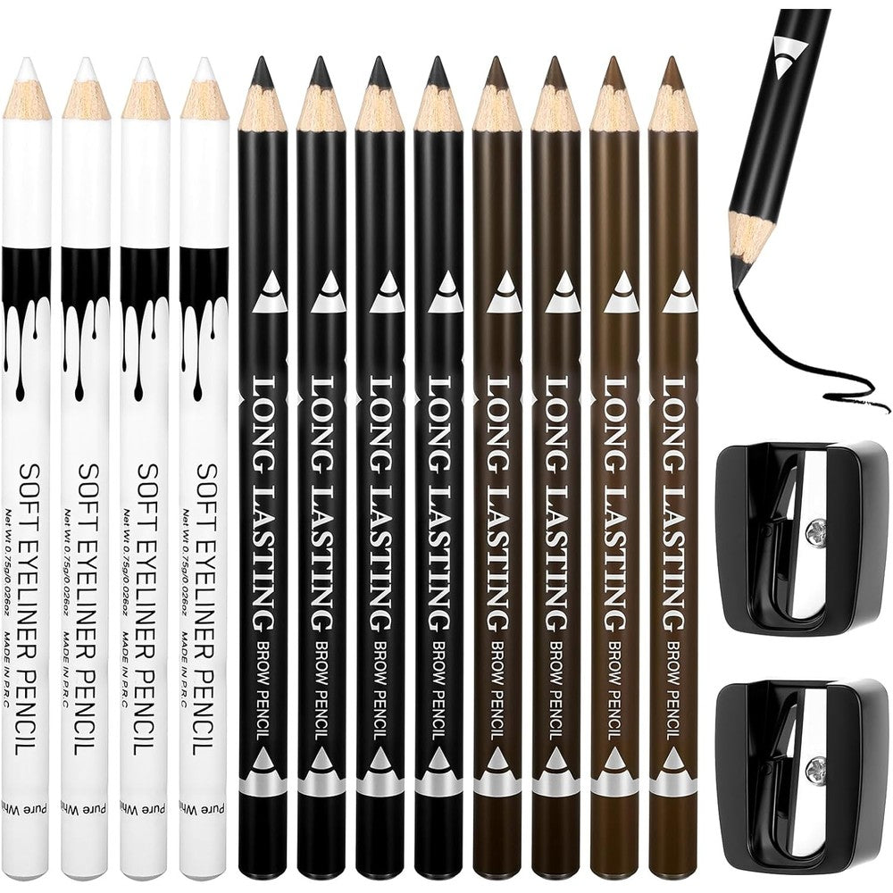 BOHUIZ 12 piece barber pencil set front view with included dual sharpeners showing white black and brown grooming pens