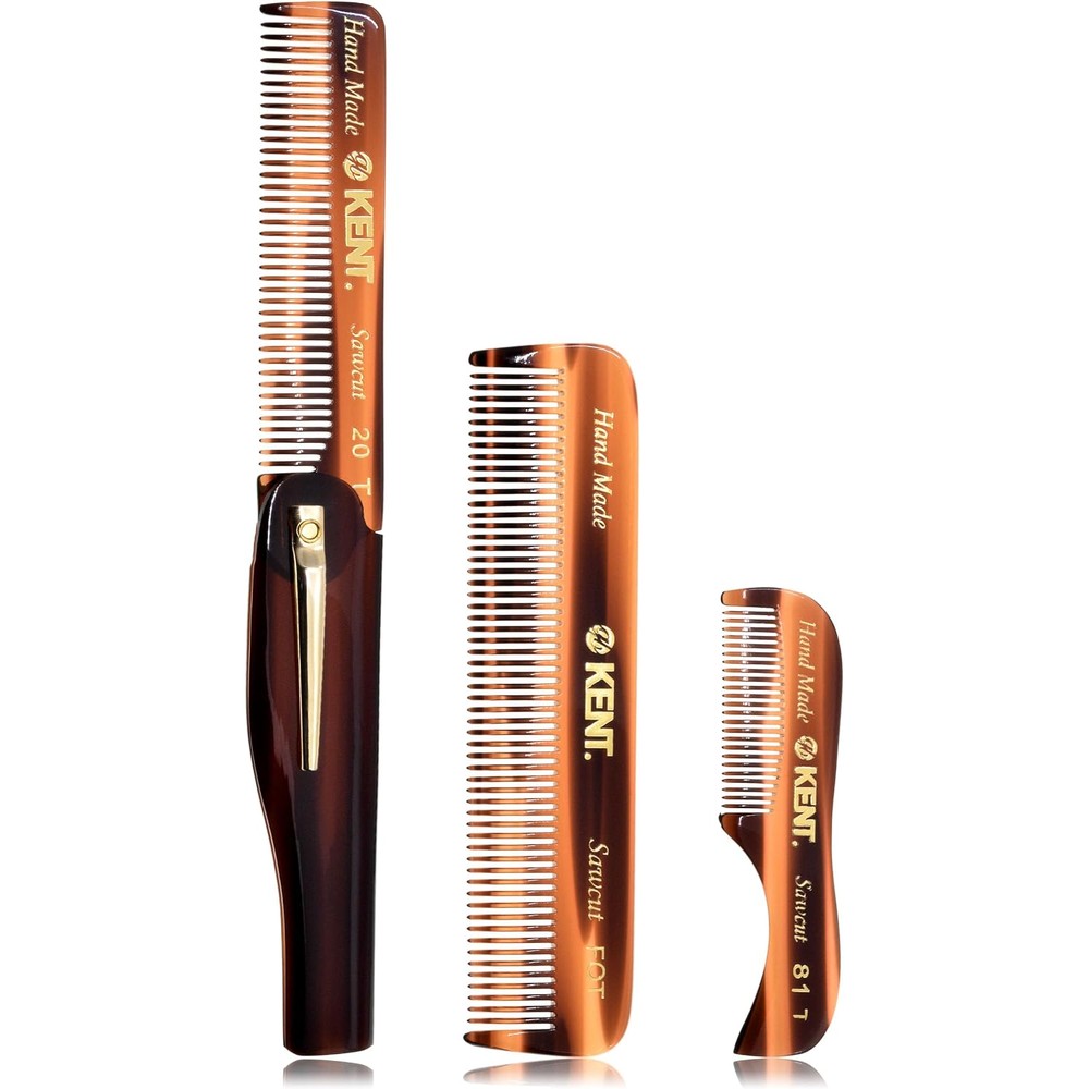 Kent Gentlemen's Handmade Comb Set front view showcasing three distinct premium grooming combs